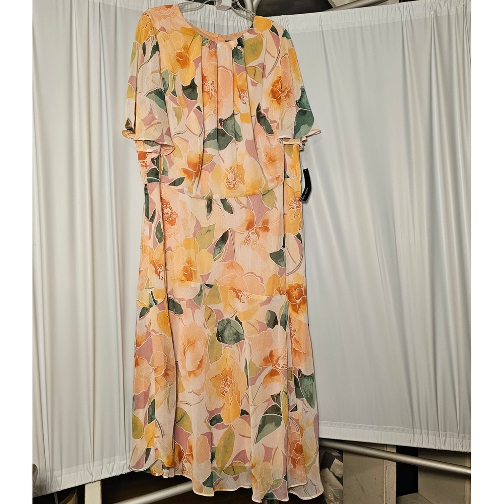 Maggy London Women Pink Flutter Sleeve Asymmetric Floral Dress
